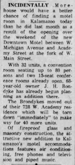 Downtowner Motel - May 18 1961 Article (newer photo)